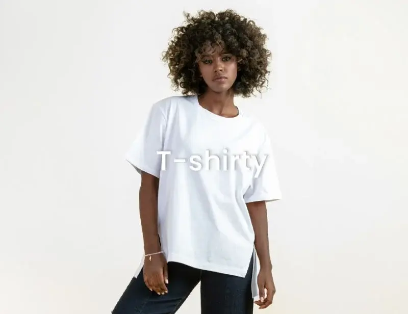 Dziewczyna w białym t-shircie i czarnych spodniach - Kup teraz t-shirty damskie w sklepie online