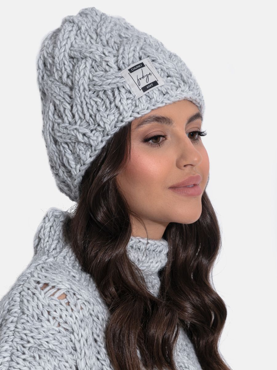 Czapka zimowa z wełny Chunky Knit Szary