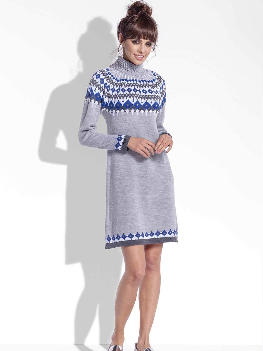 Sukienka swetrowa z półgolfem szara