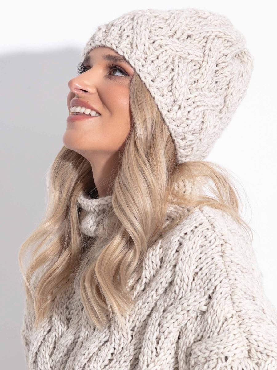 Czapka zimowa wełniana Chunky Knit beżowa