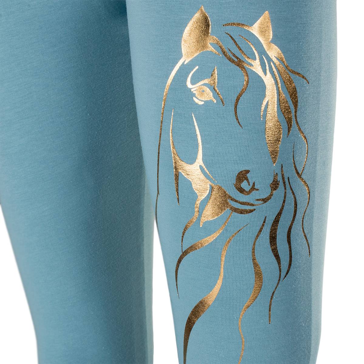 Dziewczęce legginsy, niebieskie z aplikacją z koniem, Tup Tup
