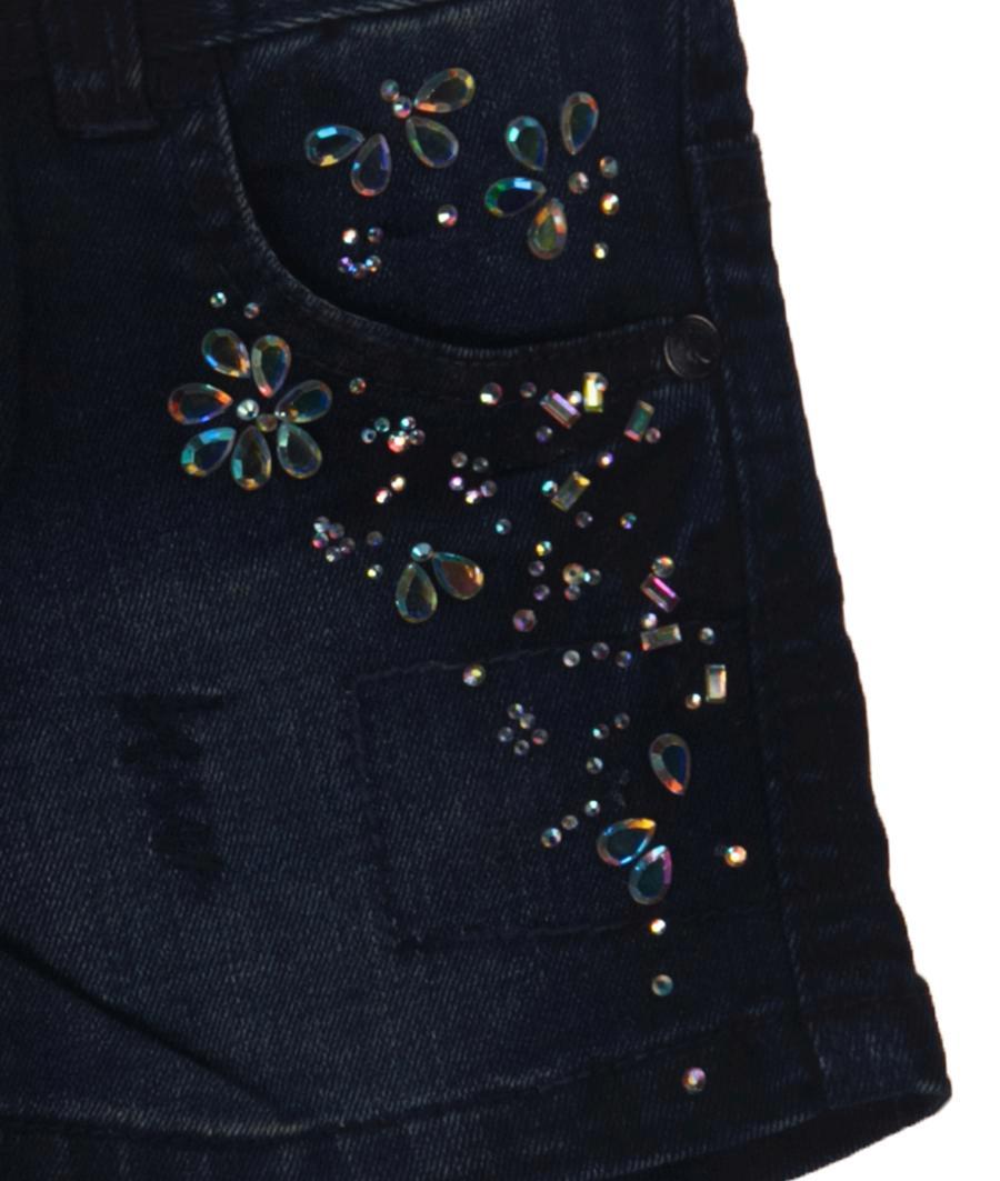 Spodenki jeansowe z kwiatowymi dżetami niebieskie Kanz