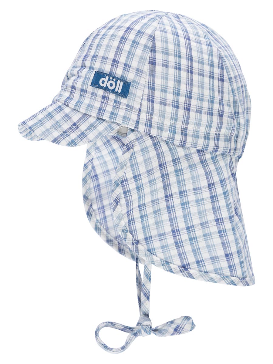 Wiązana czapka z daszkiem i osłoną karku w niebieską kratę Döll
