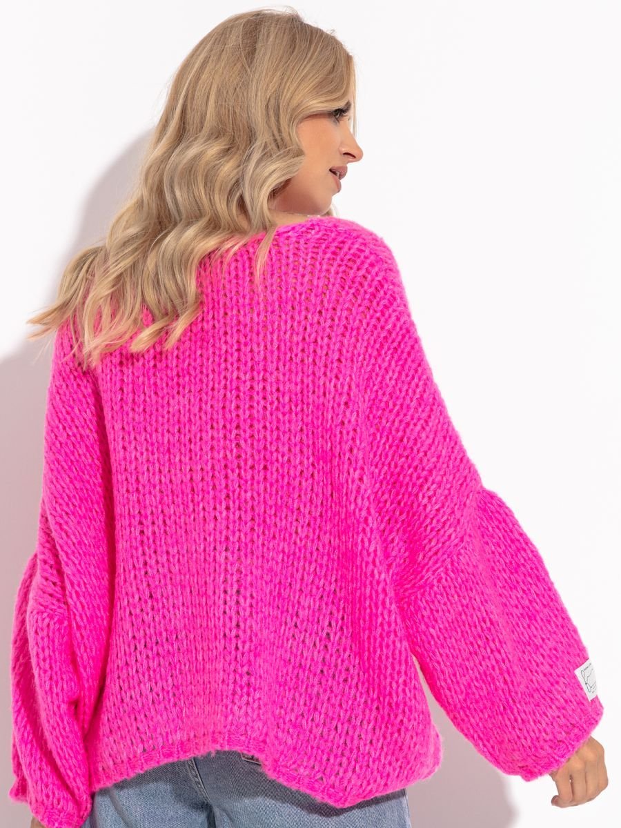 Luźny sweter z dekoltem, różowy, Fobya