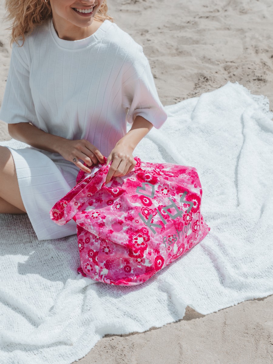 Torba shopper plażowa w kwiaty różowa