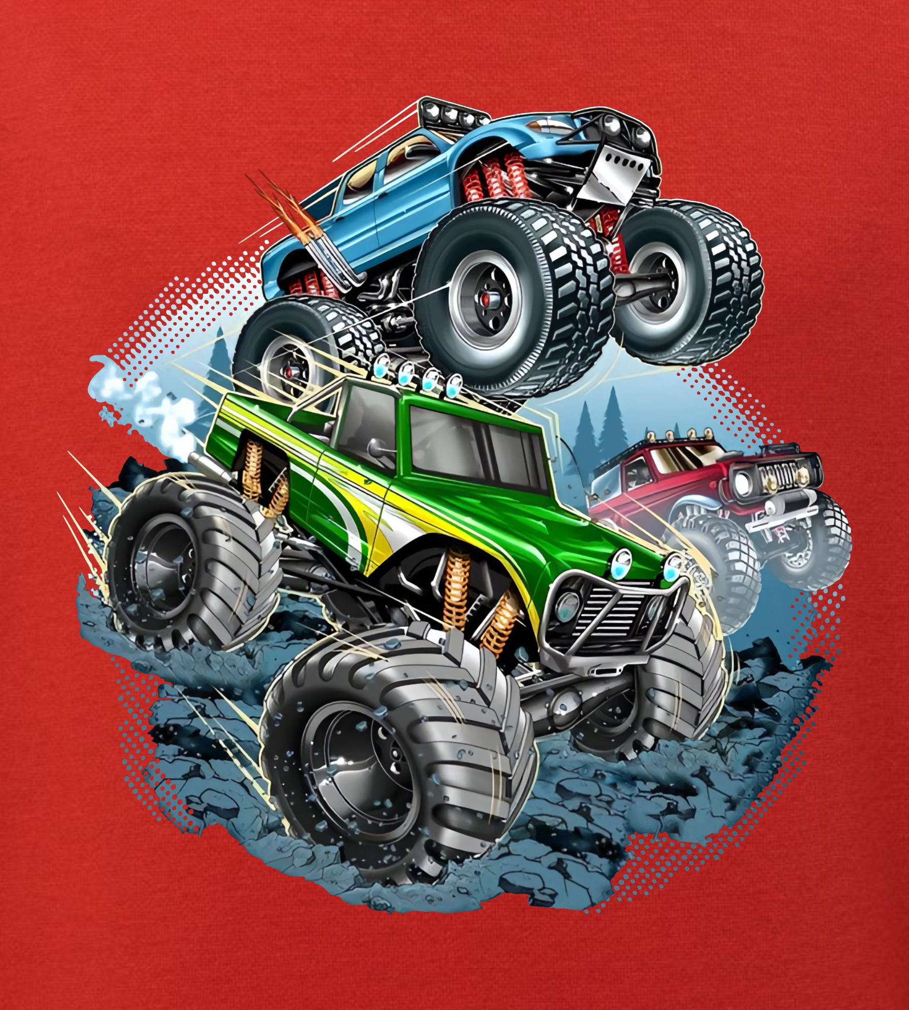 Bluza chłopięca z kapturem czerwona monster truck