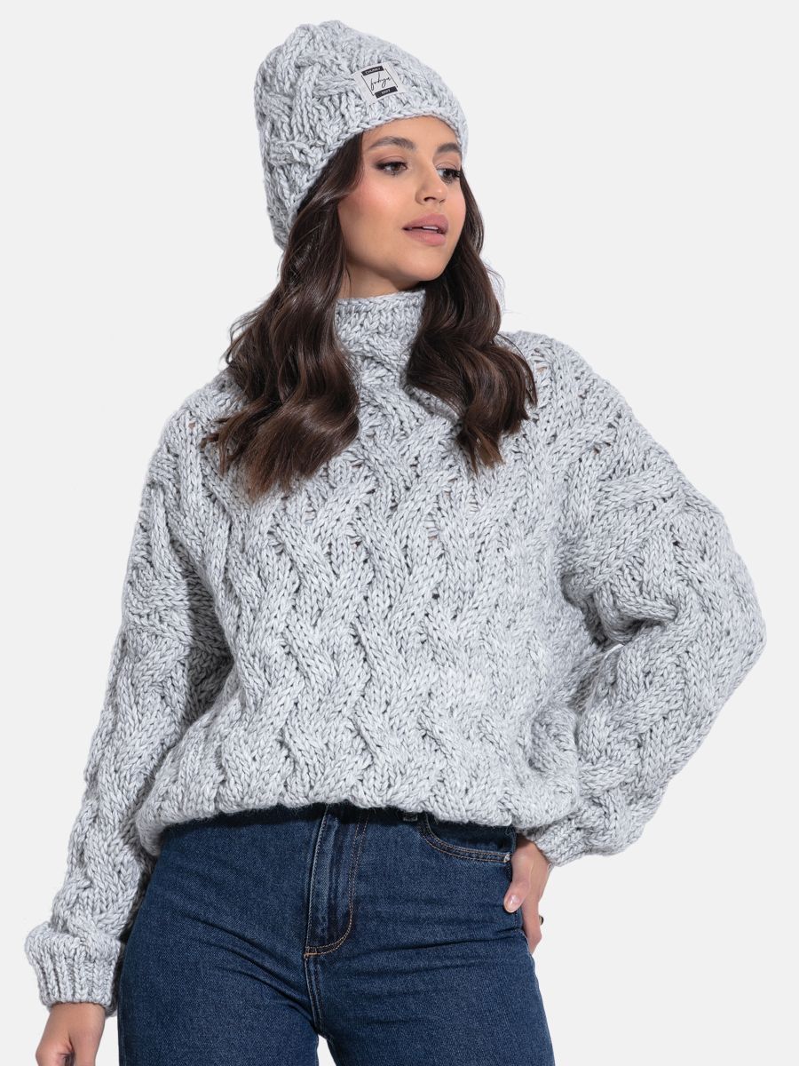 Czapka zimowa z wełny Chunky Knit Szary