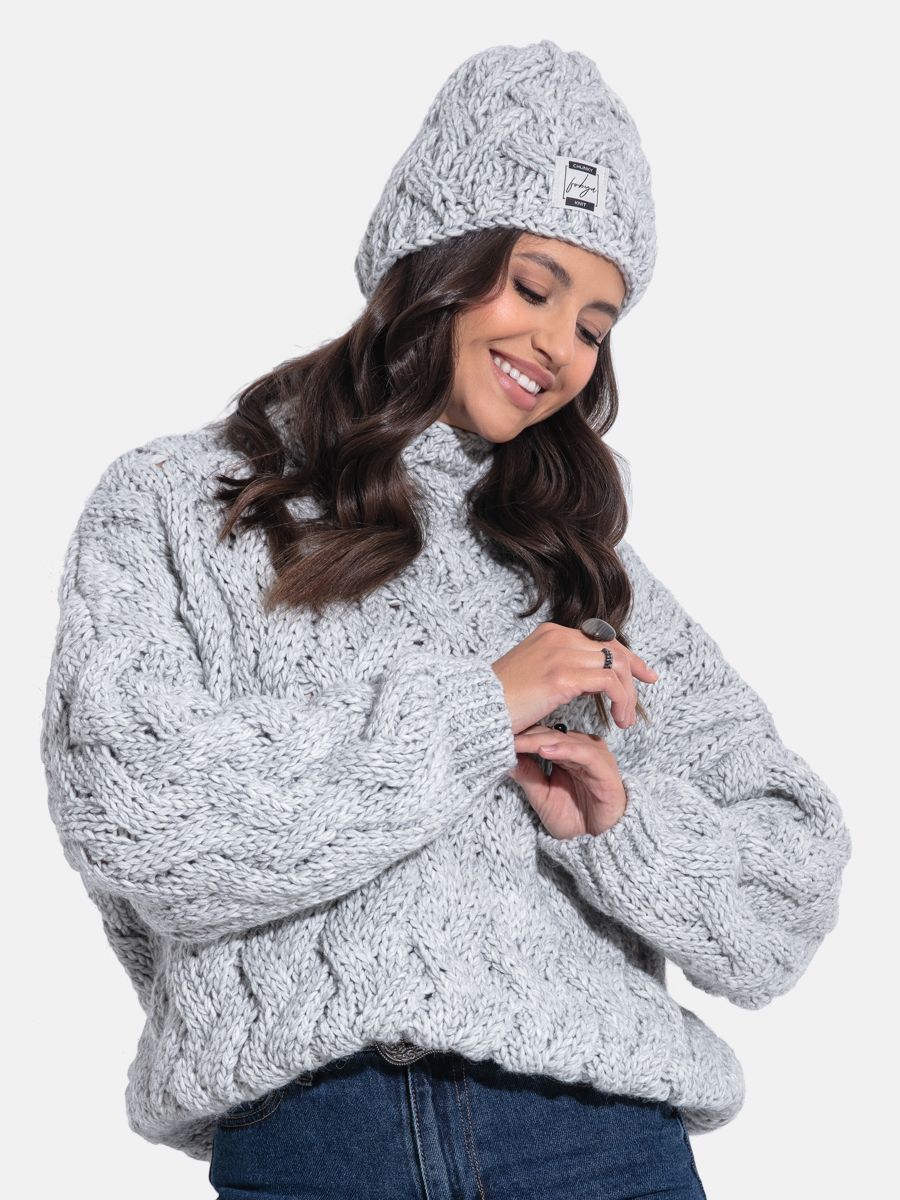 Czapka zimowa z wełny Chunky Knit Szary