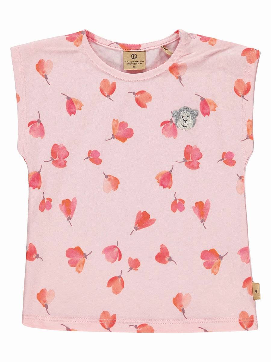 Koszulka dziewczęca bez rękawów, różowa w kwiatki, Bellybutton