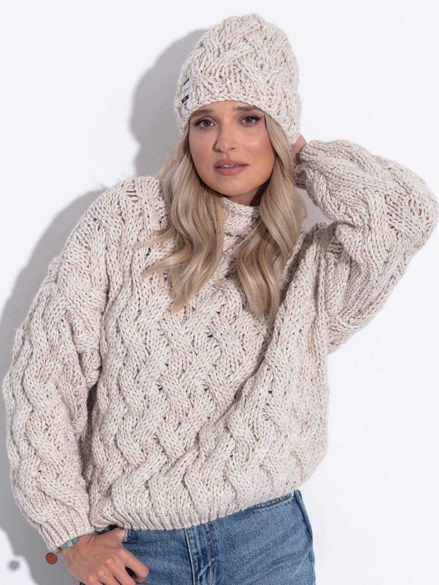 Czapka zimowa wełniana Chunky Knit beżowa